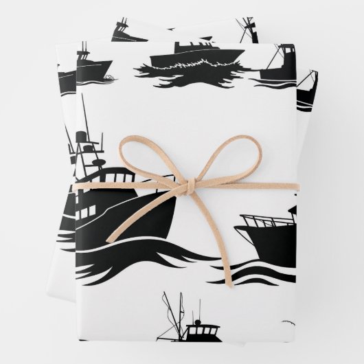 Fishing Boat Silhouette Pattern Wrapping Paper Geschenkpapier Set (Beispiel)