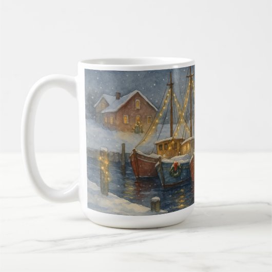 Fishing Boats in Harbor Christmas Kaffeetasse (Links)