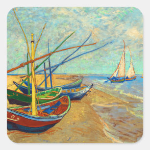 Fishing Boats on the Beach by Vincent van Gogh Quadratischer Aufkleber