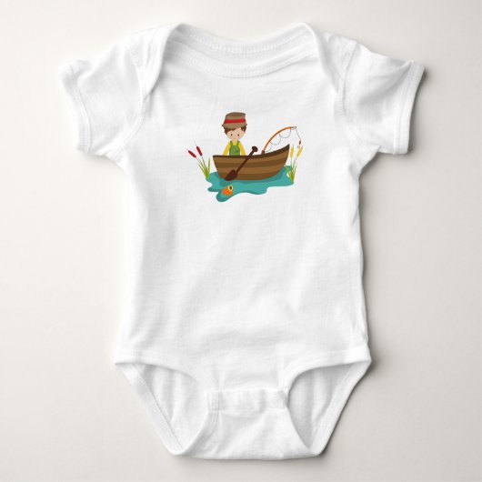 Fishing Boy, Fishing Rod, Fisherman, Brown Hair Baby Strampler (Vorderseite)