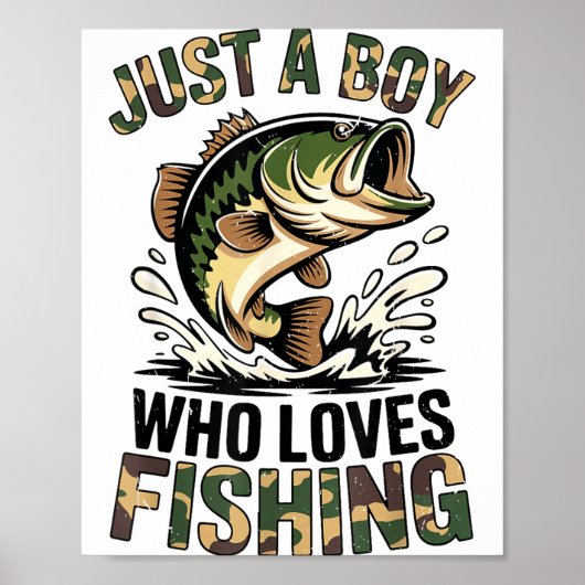 Fishing Camo B Fish Youth Just A Boy Who Loves Fis Poster (Vorne)
