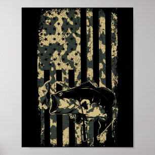 Fishing Camouflage USA Flag Bass Fisherman Poster