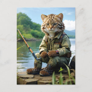 fishing cat at the lake / fischende Katze am See Postkarte