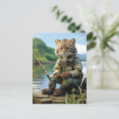 fishing cat at the lake / fischende Katze am See Postkarte (Stehend Vorderseite)