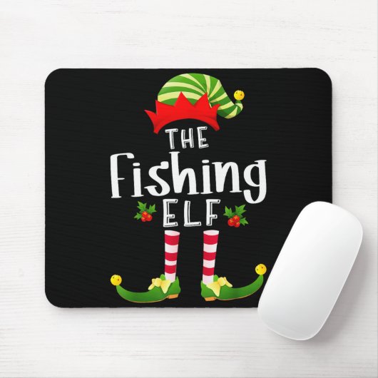 Fishing Christmas Elf Matching Pajama X-mas Party Mousepad (Mit Mouse)