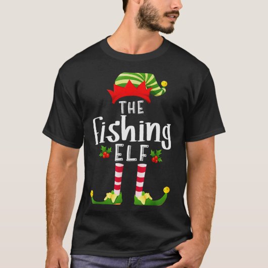Fishing Christmas Elf Matching Pajama X-mas Party T-Shirt (Vorderseite)