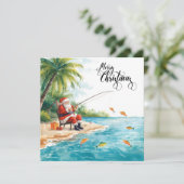 Fishing Christmas with Santa Claus Feiertagskarte (Stehend Vorderseite)