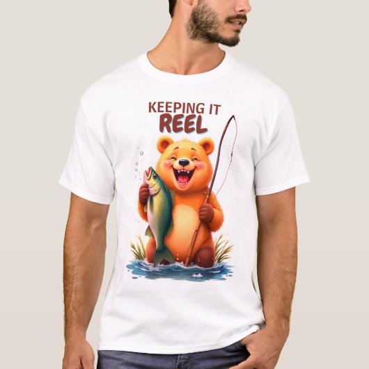 Fishing Dad Bär fängt Fisch  T-Shirt (Vorderseite)