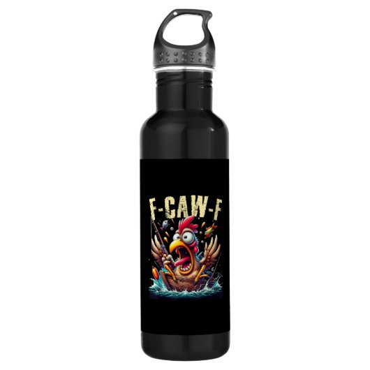 Fishing F-Caw-F Funny Chicken Scream Humor Edelstahlflasche (Vorderseite)