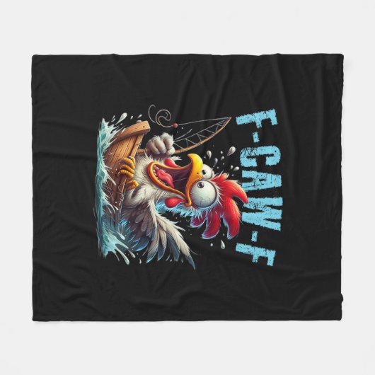 Fishing F-Caw-F Funny Chicken Scream Humor Fleecedecke (Vorderseite (Horizontal))