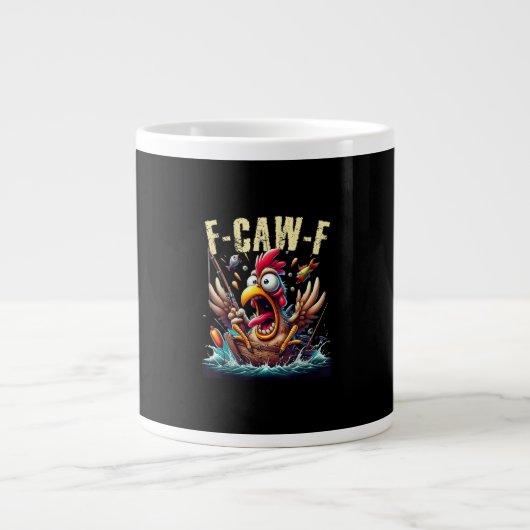 Fishing F-Caw-F Funny Chicken Scream Humor Jumbo-Tasse (Vorderseite)