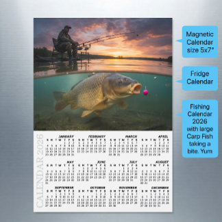 Fishing Fridge Calendar 2026, Carp / Fish Magnetkarte