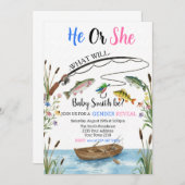 Fishing Gender Reveal Invitation, Fish-HE Fish-SHE Einladung (Vorne/Hinten)