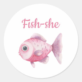 Fishing Gender Reveal - Team Girl Fish-she Runder Aufkleber