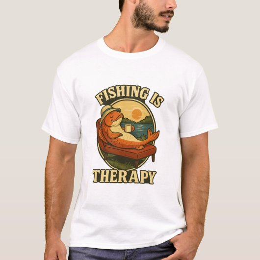 Fishing Is Therapy | Funny Fish Couch Art T-Shirt (Vorderseite)