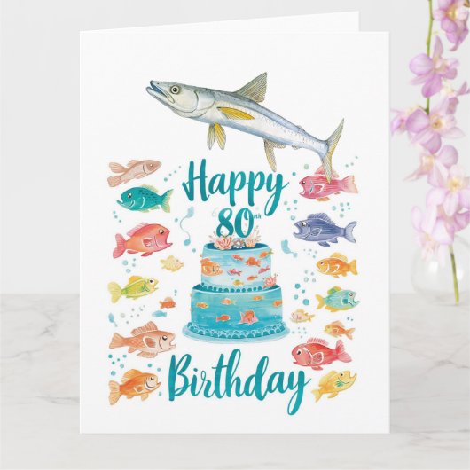 Fishing Lover 80th Birthday Watercolor  Karte (Orchidee)