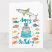 Fishing Lover 80th Birthday Watercolor  Karte (Vorderseite)