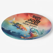 Fishing lovers 50th  birthday Fish   watercolor   Pappteller (Schrägansicht)