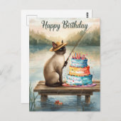 Fishing lovers birthday with Fish watercolor Postkarte (Vorne/Hinten)