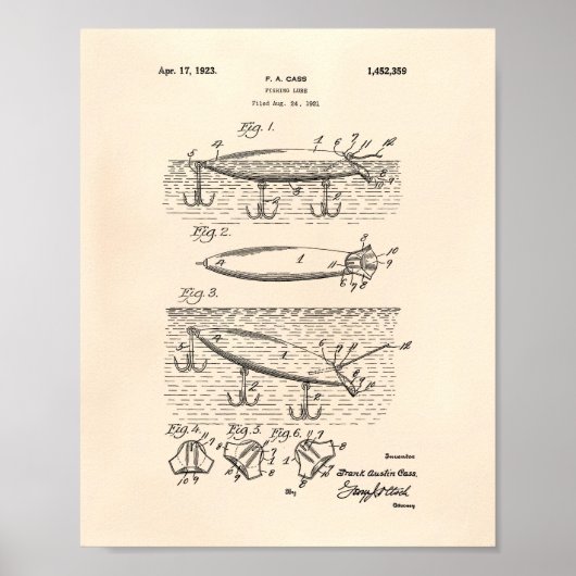 Fishing Lure 1923 Patent Art Old Peper Poster (Vorne)