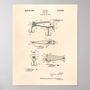 Fishing Lure 1956 Patent Art Old Peper Poster