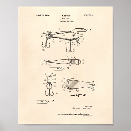 Fishing Lure 1956 Patent Art Old Peper Poster (Vorne)