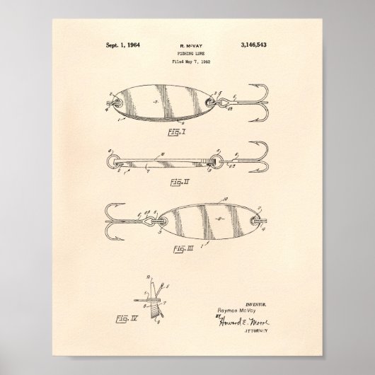 Fishing Lure 1964 Patent Art Old Peper Poster (Vorne)