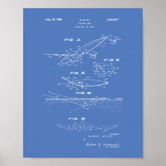 Fishing Lure 1969 Patent Art Blueprint Poster (Vorne)