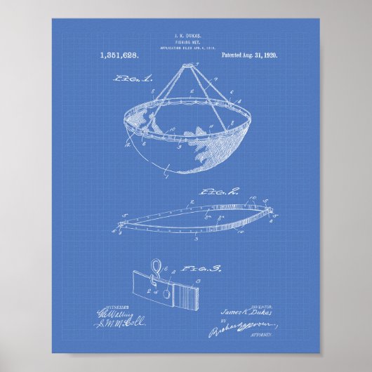 Fishing Net 1920 Patent Art Blueprint Poster (Vorne)