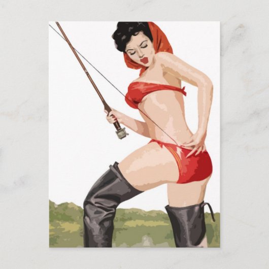 Fishing pin-up vintage poster postkarte (Vorderseite)