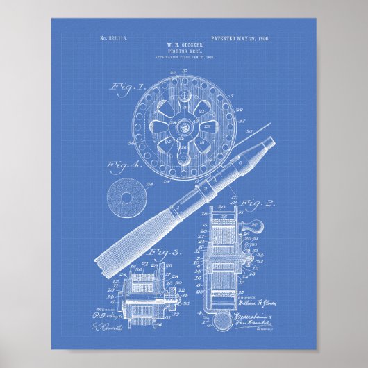 Fishing Reel 1906 Art Blueprint Poster (Vorne)