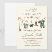Fishing Reel Excited Boy Baby Shower Invitation Einladung (Vorne/Hinten)