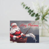 Fishing Santa Clause Frohe Weihnachten Postkarte (Stehend Vorderseite)