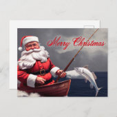 Fishing Santa Clause Frohe Weihnachten Postkarte (Vorne/Hinten)