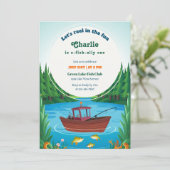 Fishing Themed Boys erste Geburtstagsparty Einladung (Stehend Vorderseite)
