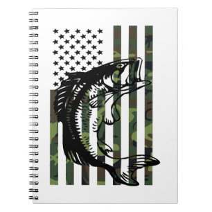 Fishing Tshirt Camouflage USA Flagge für Bass Fish Notizblock