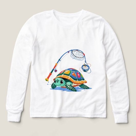Fishing Turtle Fun – Kids’ Long Sleeve Tee (Design Vorderseite)