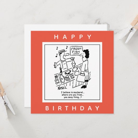 Fishmonger singt über Mackerel-Cartoon Karte (Vorderseite/Rückseite Beispiel)