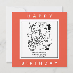 Fishmonger singt über Mackerel-Cartoon Karte