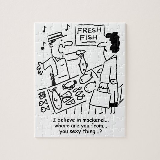Fishmonger singt über Mackerel-Cartoon Puzzle (Vertikal)
