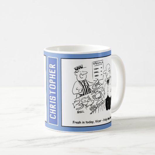 Fishmonger verkauft Heiliges Makerel an Vicar. Kaffeetasse (VorderseiteRechts)