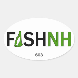 FISHNH New Hampshire Fishing-Aufkleber - 603 Ovaler Aufkleber