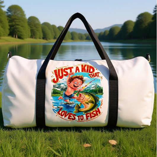 Fishy Adventure: Just a Kid That Loves To Fish Duffle Bag
