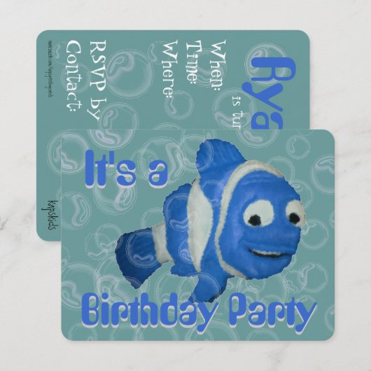 FiShY (blau) Geburtstagsparty Einladung (Vorne/Hinten)