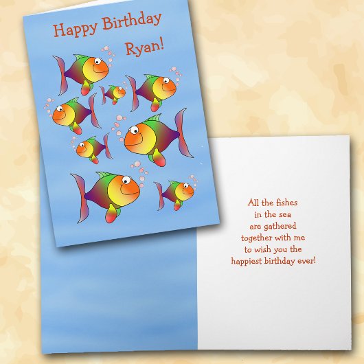 Fishy Fun Kids Personalized Birthday Card Karte