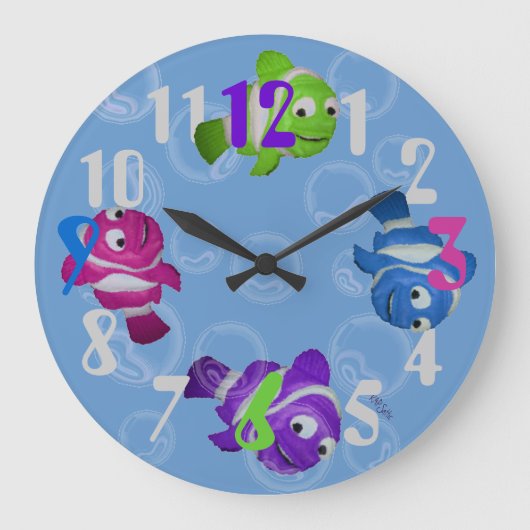 FiShY (mehrfarbig) Große Wanduhr (Vorderseite)