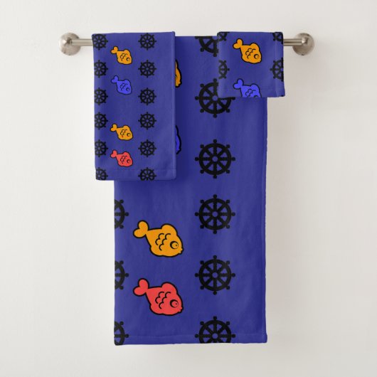 Fishy Wheels Kids Blue Badhandtuch Set (Insitu)