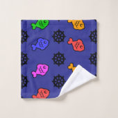 Fishy Wheels Kids Blue Badhandtuch Set (Waschlappen)