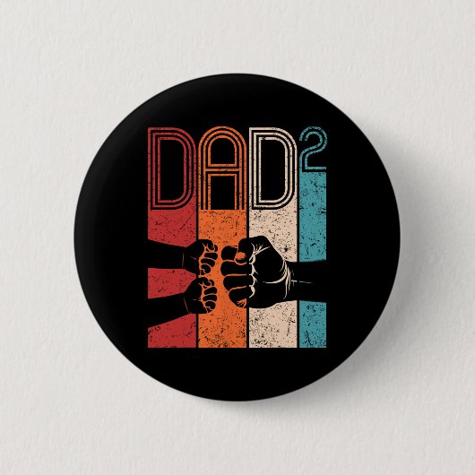Fist Bump Dad im Quadrat Retro-Vater von zwei Kind Button (Vorderseite)