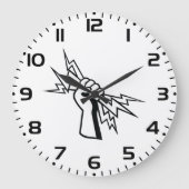 Fist Holding Lightning Bolt Bold Power Große Wanduhr (Vorderseite)